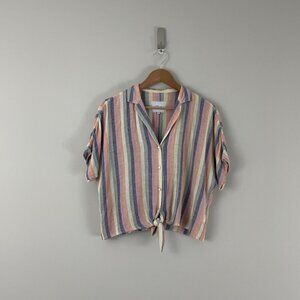Rails Marley Tie Front Linen Blend Top in Mandalay Stripe Size Small